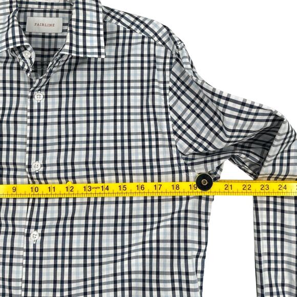 FAIRLINE White Blue Plaid Long‎ Sleeve Collared Button Up Slim Fit Shirt M - Picture 6 of 7